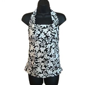 Lands' End Black and White Floral swim top size 6 EUC